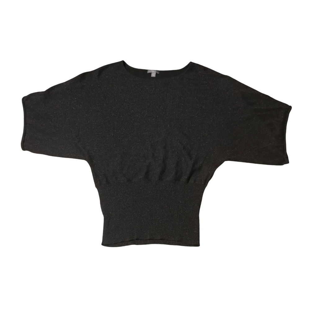 Apt 9 Black Metallic Shimmer Dolman Sleeve Ribbed Waist Sweater Top
